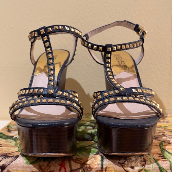Michael Kors Dark Navy and Gold Wedge Sandals - Picture 1 of 10